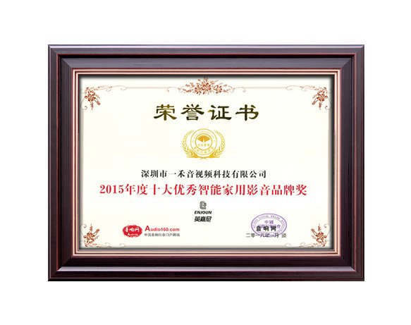 2015年度十大優秀智能家用影音品牌獎